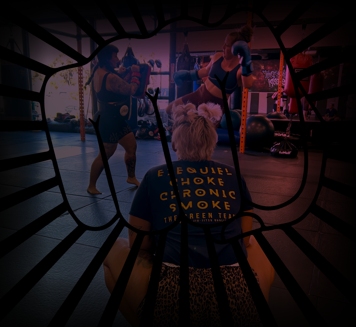 Punch home image mobile training session with punch therapy fist logo blended over top